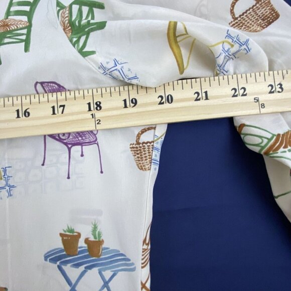 Ishyu Womens 8 Whimsical Silk Button-Down Shirt Colorful Chair Table Print VTG - Picture 7 of 15